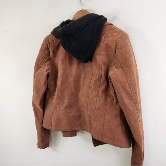 We The Free by Free People Harriett Tan Leather Jacket with Hood, Size M, NWT - Picture 2 of 7